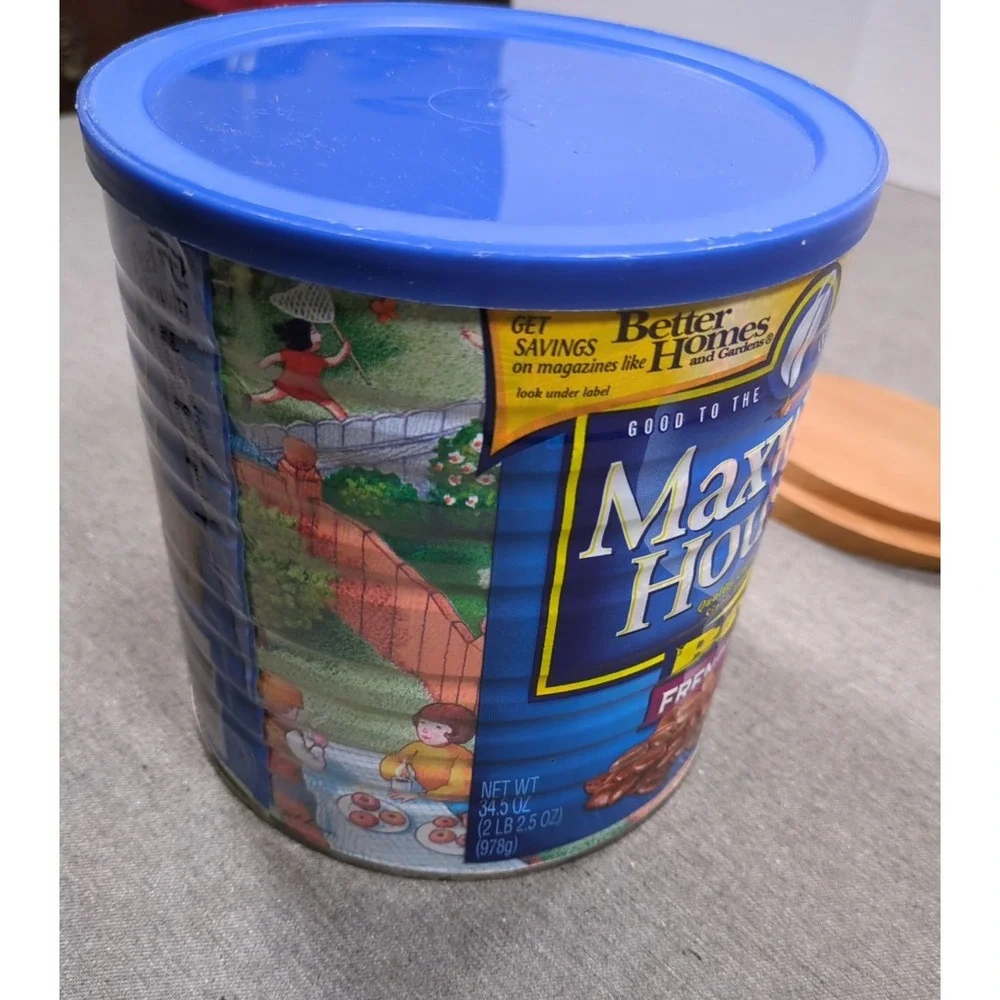 Vtg Maxwell House Coffee Large Tin Can wLid Artist Teddy Edinjiklian Spring 2005